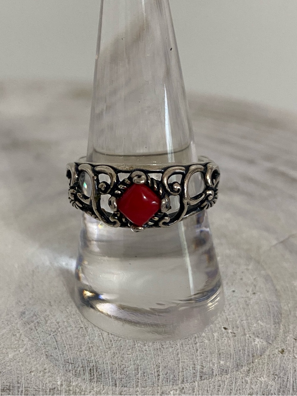 Carolyn Pollack, Relios, Red Coral Sterling Filigree Women's Ring Size 9